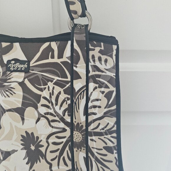 Beach by CLC Neoprene Brown, Ivory and Tan Tropical Floral Print Shoulder Bag - Picture 3 of 14
